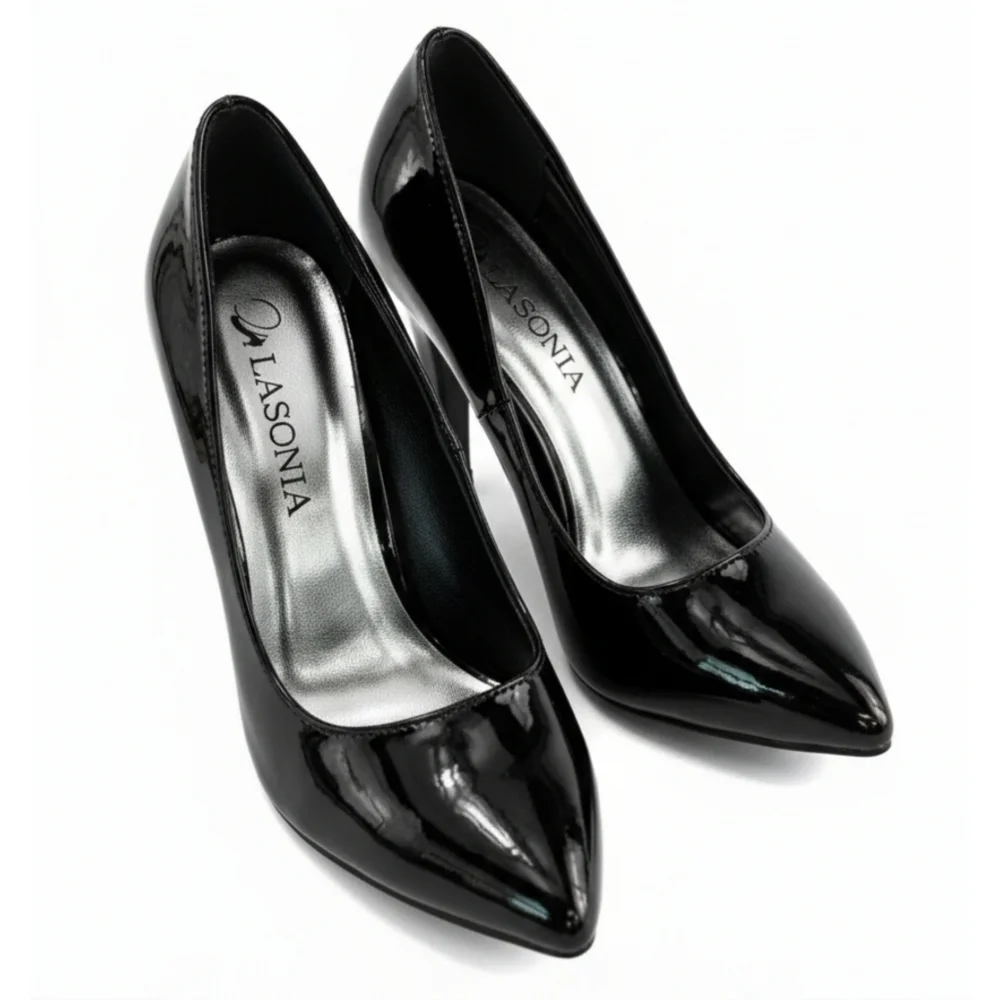 Black pointed toe heels
